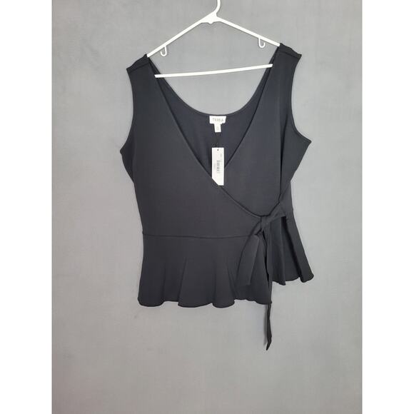 TEREA Women's Kiara Peplum Surplice Tank Top Black XXL - Picture 1 of 6